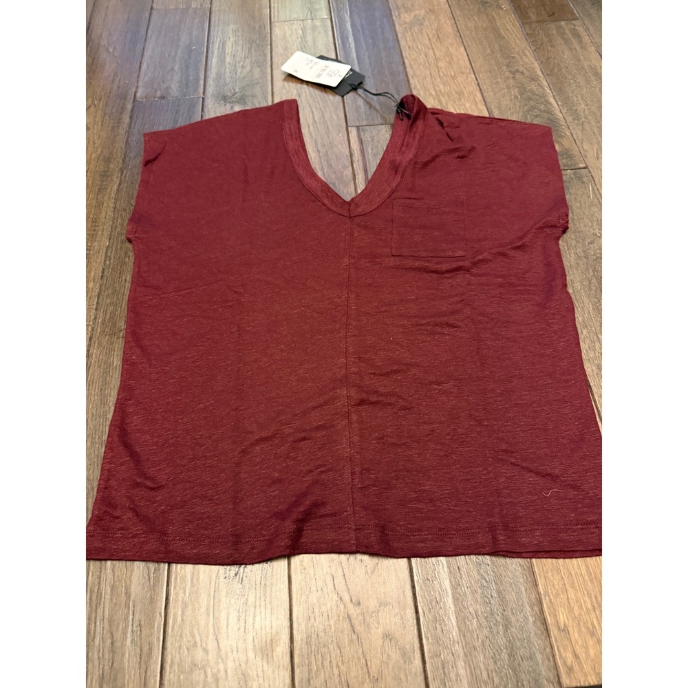 Chaser V-Neck Pocket Tee Womens Small Dark Ruby Linen Blend CW7873-DKRBY